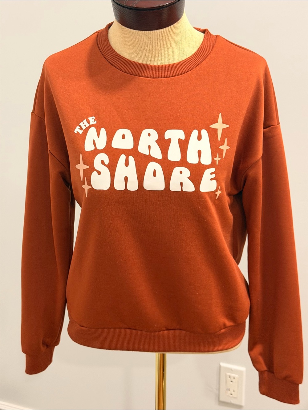 SHEIN Rust Orange Graphic Crewneck Sweatshirt - The North Shore